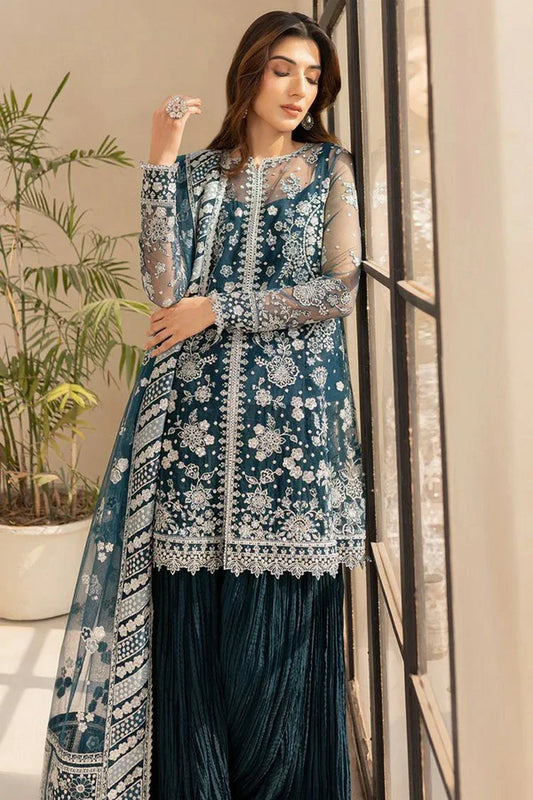 Farasha - Luzella Premium Formals - 04-TEAL DRIZZLE - Unstitched