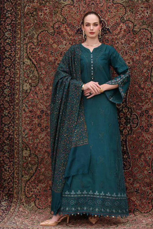 Noor by Saadia Asad - Noor Winter Pashmina Shawl - D11-Teal Empress - Unstitched