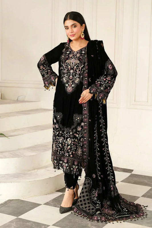 Raeesa - Sheen Luxury Velvet - HV-04-Noir - Unstitched