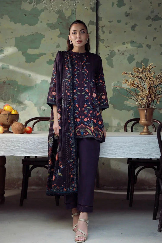 Sahar - Elara Fall Winter Printed Collection - AW1-25-04-Royal Plum - Unstitched