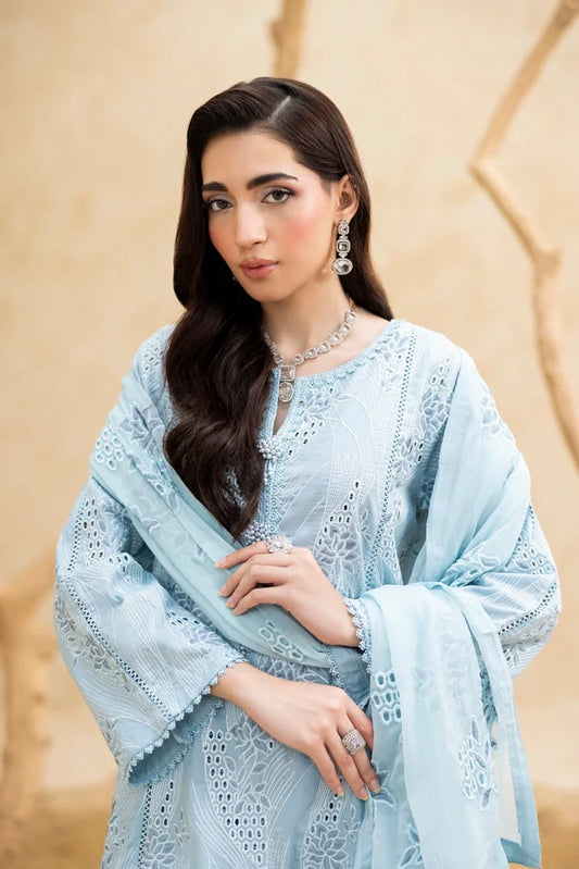 Threads & Weaves - Aqua Chikankari Embroidered Suit - 3 Piece