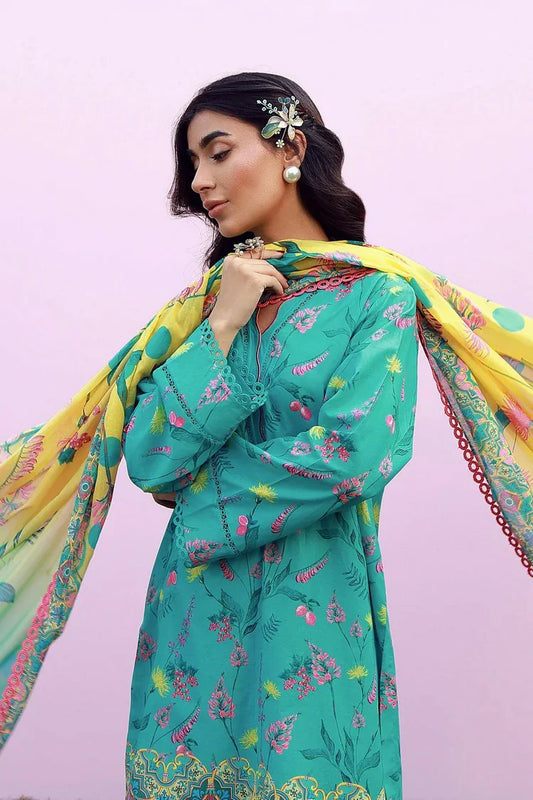 Sahar - Mirha Printed Lawn Collection - SS1-26-14-Teal Meadow - Unstitched