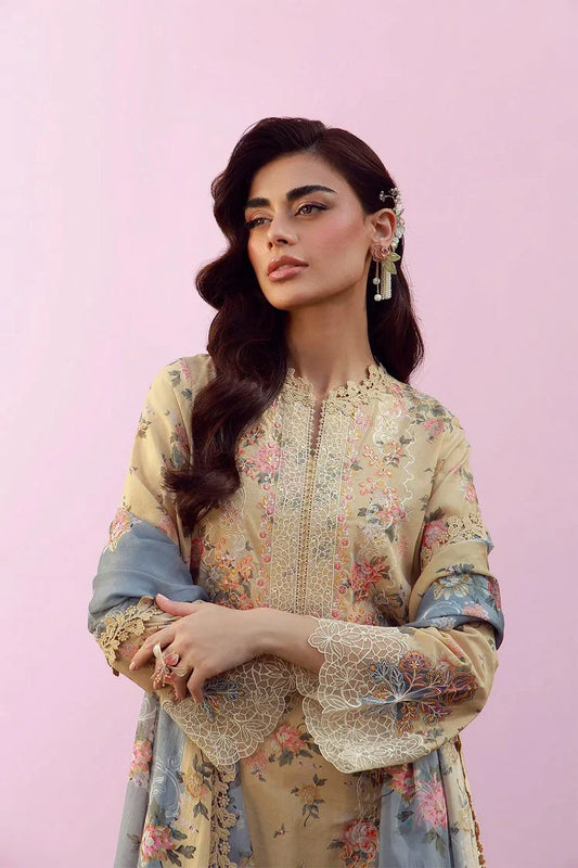 Sahar - Mirha Embroidered Printed Lawn Collection - SS1-26-37-Rose Crème - Unstitched