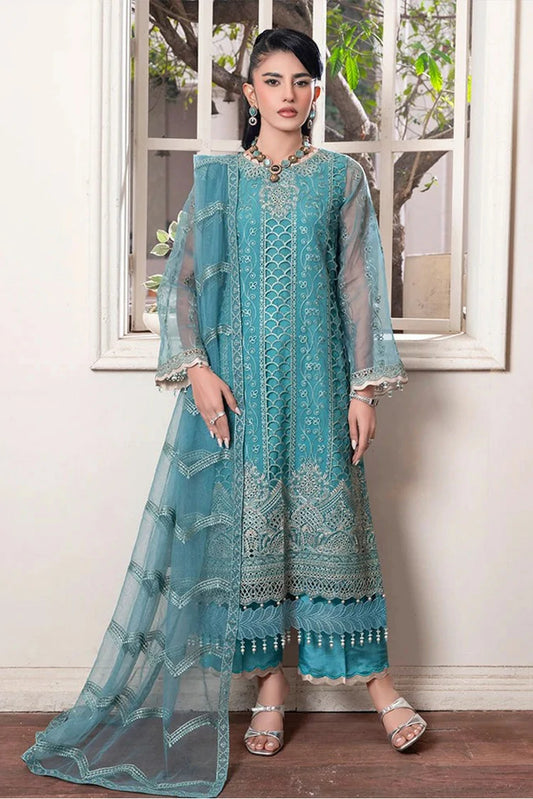 Azu - Zewar Embroidered Organza Collection - 05-Fairy Blue - Unstitched