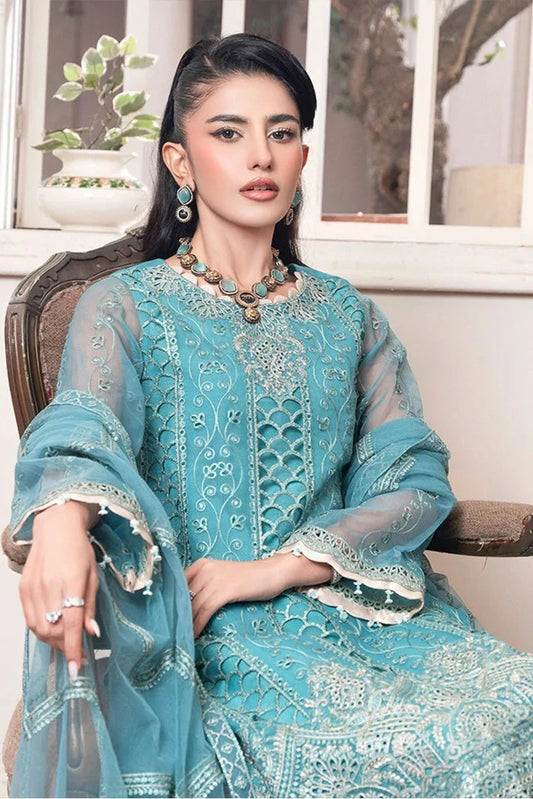 Azu - Zewar Embroidered Organza Collection - 05-Fairy Blue - Unstitched