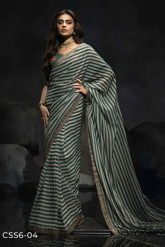 Charizma - Seher Premium Hand Work & Embroidered Formal Chiffon Saree Collection Vol 1 - CSS6-04 - Unstitched