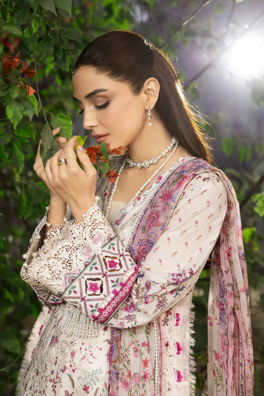 Elaf - Chikankari Prints With Chiffon Dupatta - ERC-5A MEHR - Unstitched