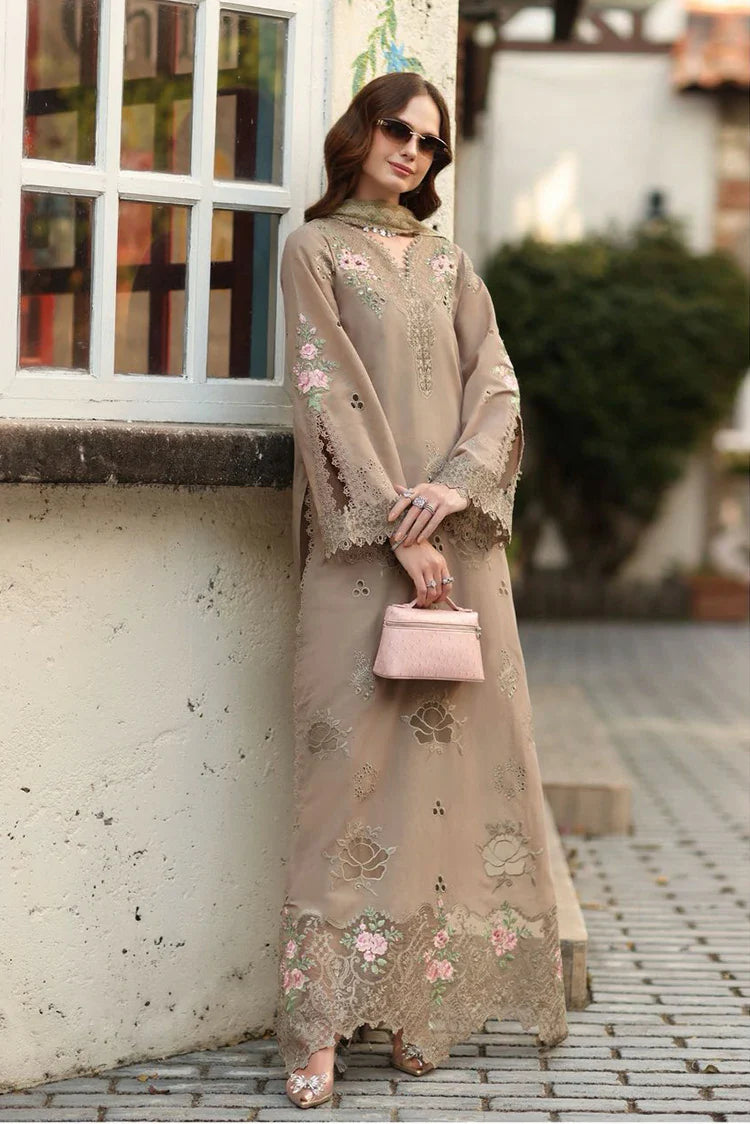 brown chicken kari dress design Noor by Saadia Asad - Noor Luxe Chickenkari - Design-3B Color:RED/ORANGE/PINK