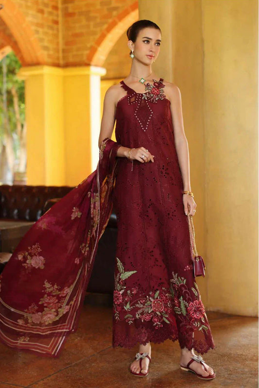 Noor by Saadia Asad - Noor Luxury Eid Handwork Schiffli Laserkari - D10A-Roselle - Unstitched