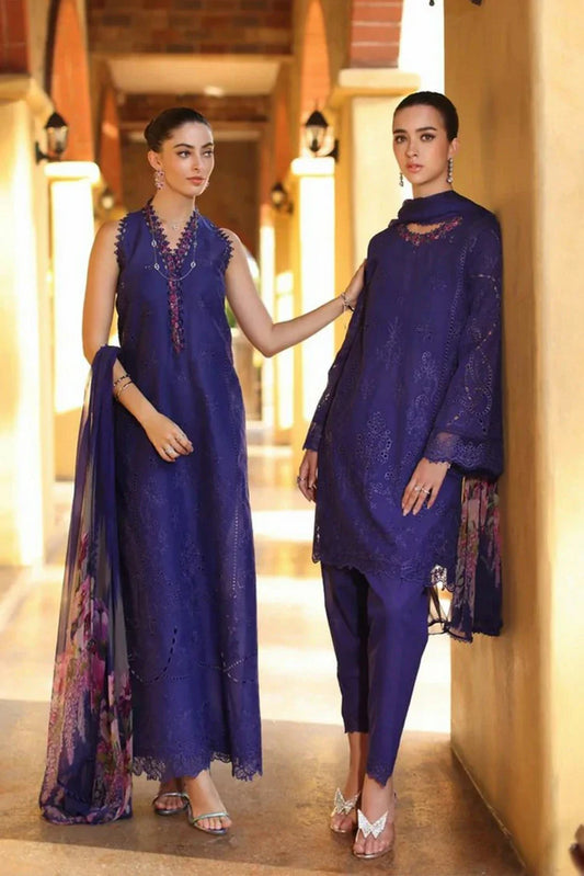 Noor by Saadia Asad - Noor Luxury Eid Handwork Schiffli Laserkari - D2A-Aloura - Unstitched