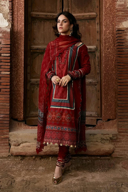 Kahf - Aangan Printed Chiffon Collection - KPS-1A SURKH NOOR - Unstitched