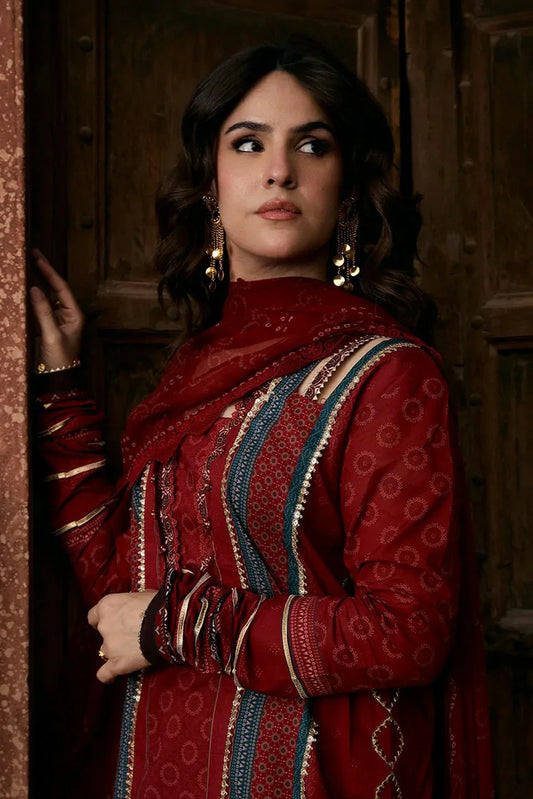 Kahf - Aangan Printed Chiffon Collection - KPS-1A SURKH NOOR - Unstitched