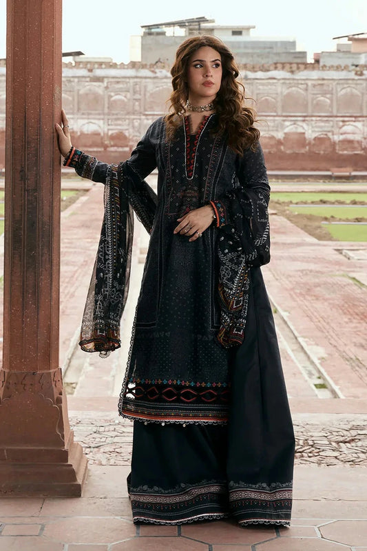 Kahf - Aangan Printed Chiffon Collection - KPS-5A GUL-E-SIYAH - Unstitched