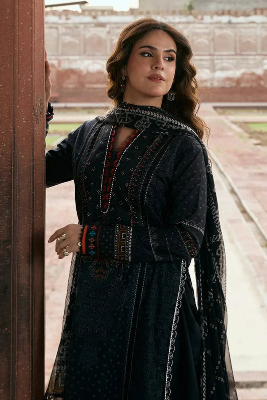 Kahf - Aangan Printed Chiffon Collection - KPS-5A GUL-E-SIYAH - Unstitched