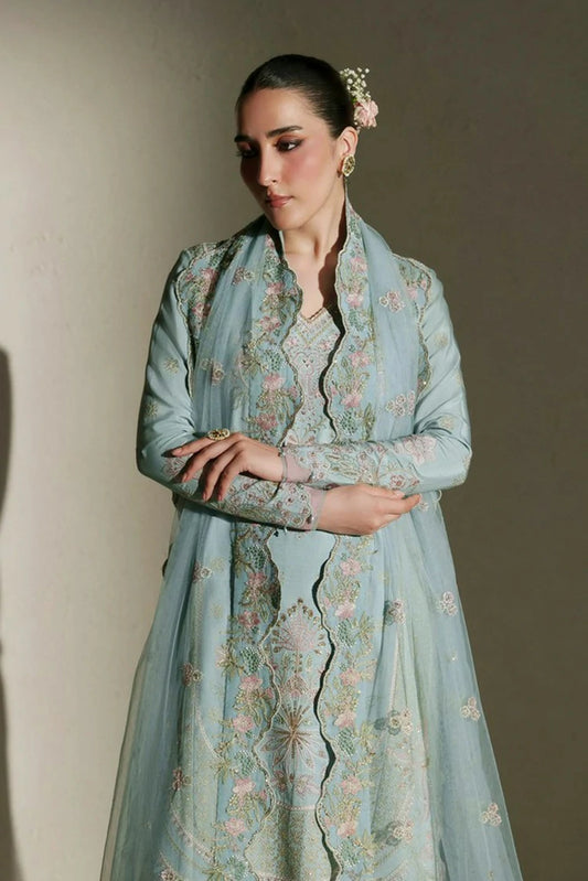 Vera - Raw Silk Edit - 01-Meena Powder Blue Shirt Set - Unstitched