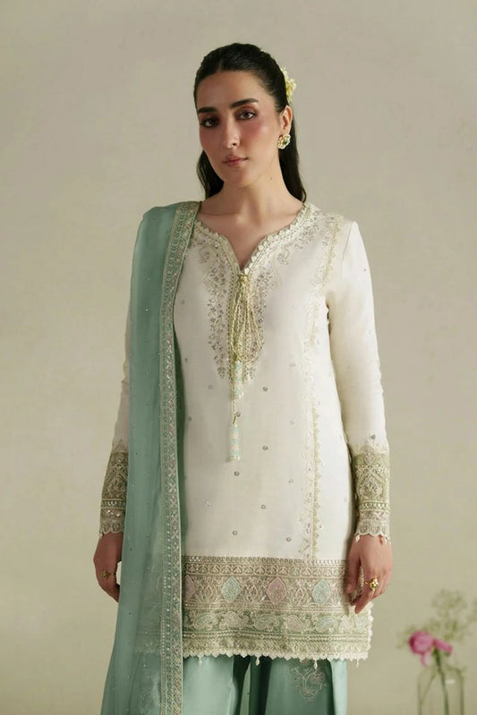 Vera - Raw Silk Edit - 02-Aab Ivory Shirt Set - Unstitched