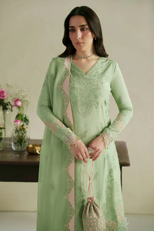 Vera - Raw Silk Edit - 03-Gajra Mint Green Shirt Set - Unstitched