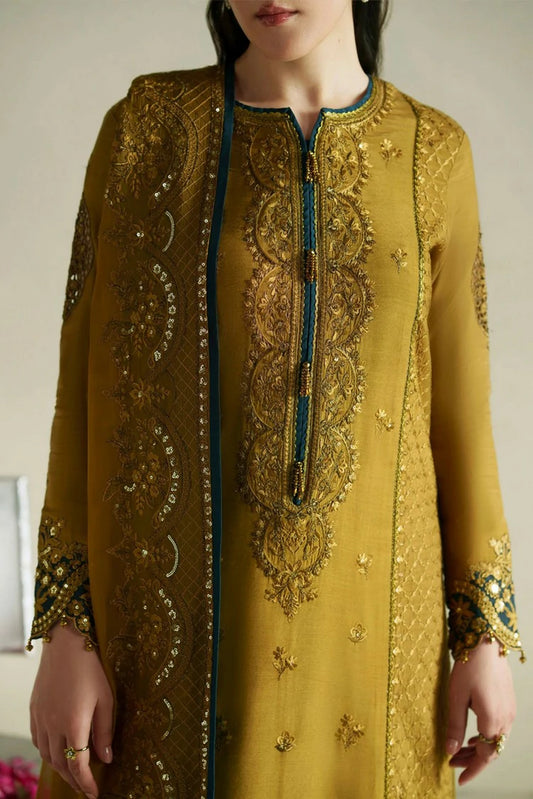 Vera - Raw Silk Edit - 08-Kundan Antique Gold Shirt Set - Unstitched