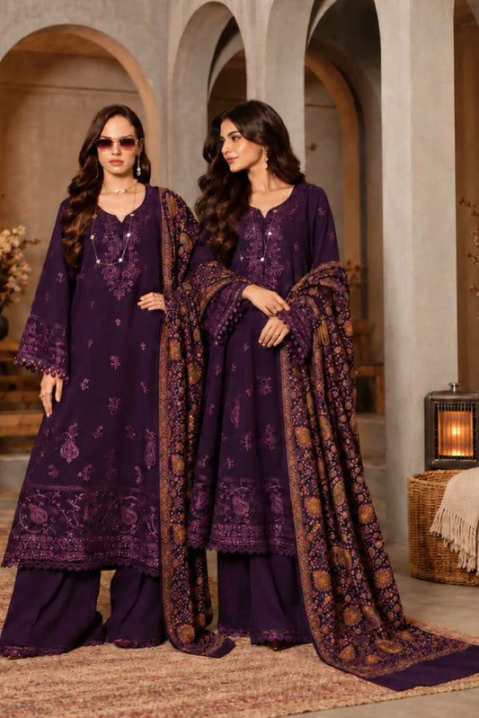 Noor by Saadia Asad - Noor Winter Embroidered Pashmina Shawl Collection - Design 01 - Unstitched