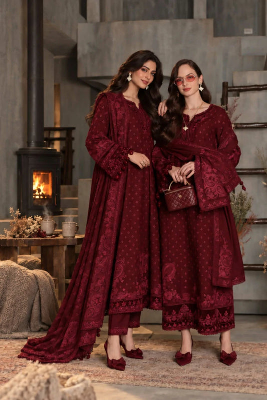 Noor by Saadia Asad - Noor Winter Embroidered Pashmina Shawl Collection - Design 02 - Unstitched