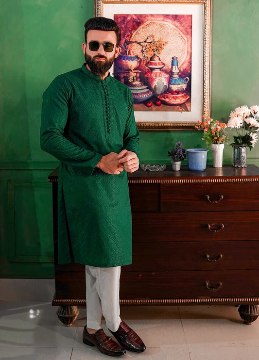 Label M - Chikankari Kurta Collection - Dark Green