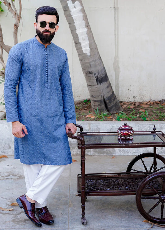 Label M - Chikankari Kurta Collection - Faded Blue