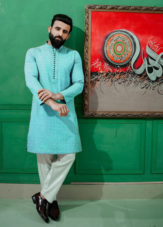 Label M - Chikankari Kurta Collection - Ice Blue