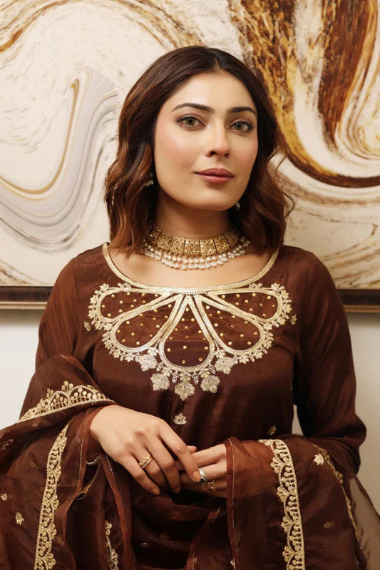 Picture of <!--yb-->Emeralds - Embroidered Silk Festive Pret - Chocolate - Available at Raja Sahib