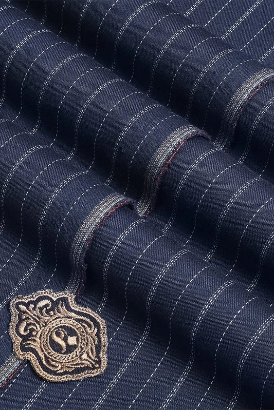 Fabrich - Navy Claasic Jacquard Unstitched Kurta