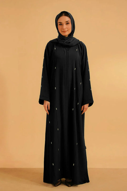 Divinely Crafted - Embellished Hareer Abaya Set - Black