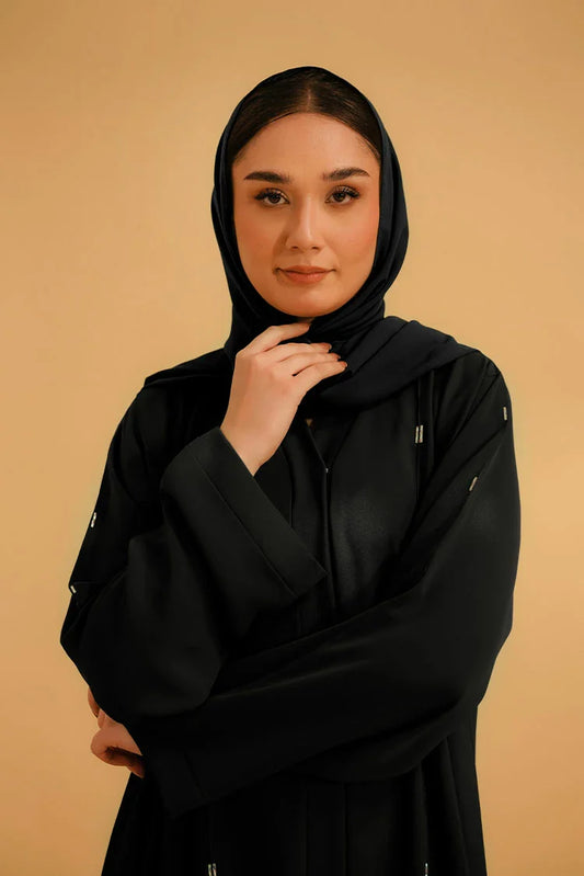 Divinely Crafted - Embellished Hareer Abaya Set - Black