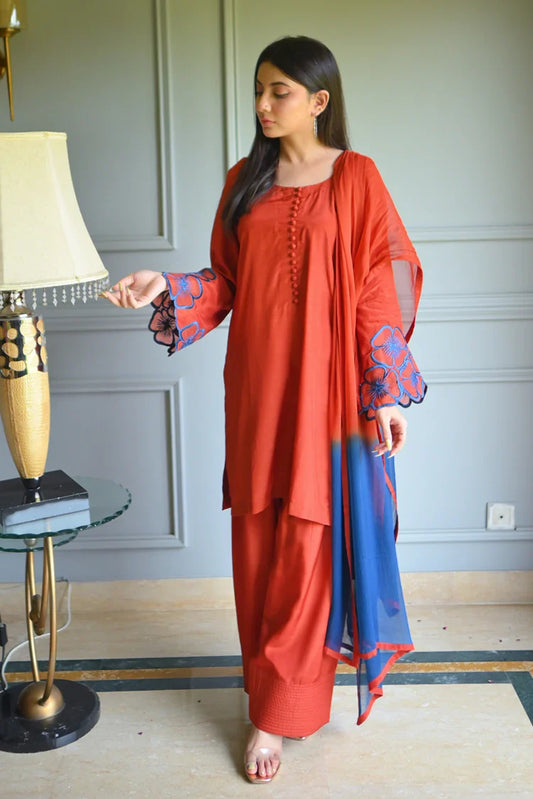 Zauk - Embroidered Luxe Pret - 3 Piece - Blossom