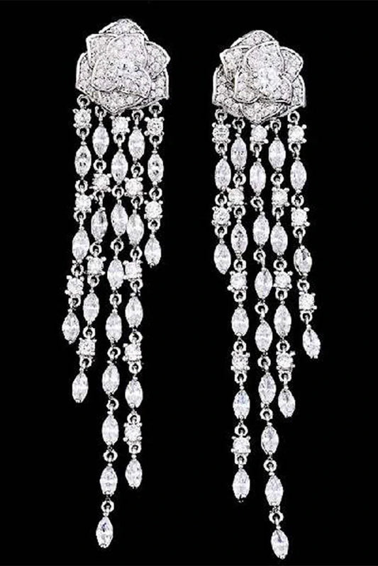 Blumoon - Silver Needles Long Tassel - Clear - Earrings