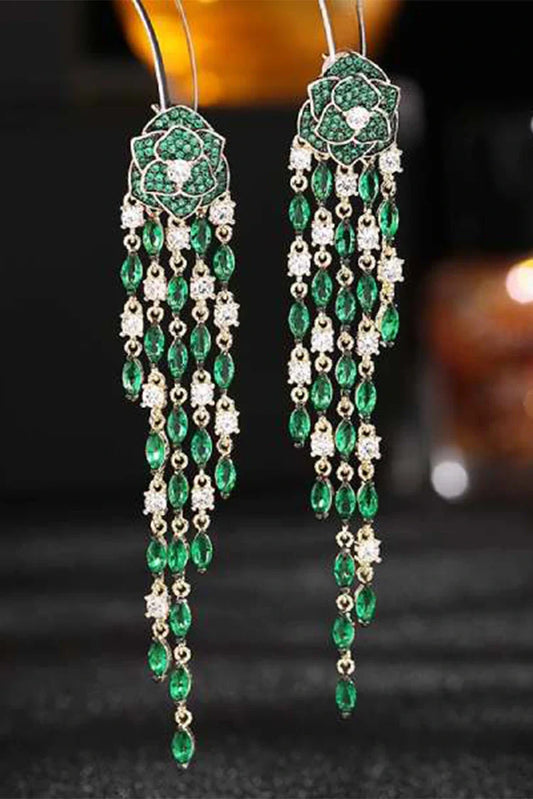 Blumoon - Silver Needles Long Tassel - Green - Earrings