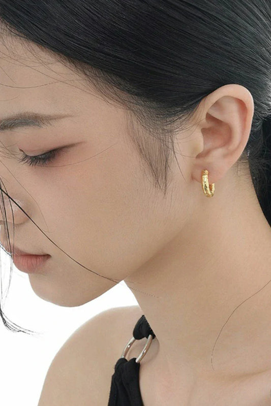 Blumoon - 925 Sterling Silver Matt Hoop - Earrings - Gold