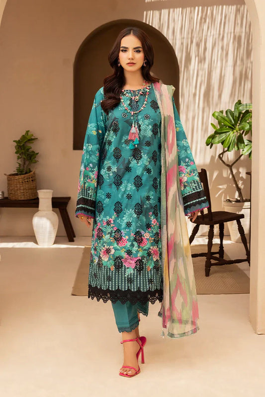 Picture of 3-PC Unstitched Embroidered Chikankari Lawn Suit - Available at Raja Sahib