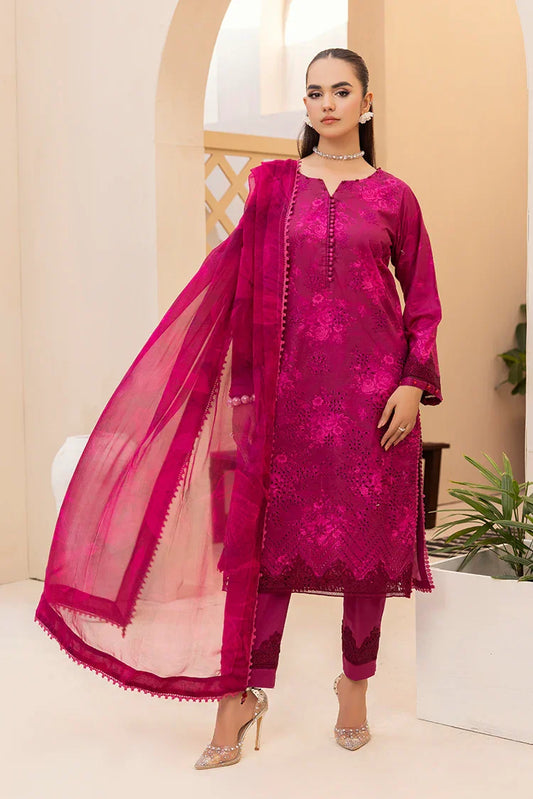 Picture of 3-PC Unstitched Embroidered Chikankari Lawn Suit - Available at Raja Sahib