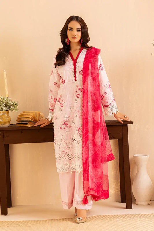 Picture of 3-PC Unstitched Embroidered Chikankari Lawn Suit - Available at Raja Sahib