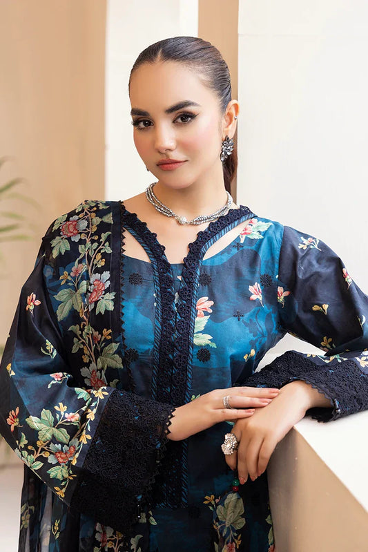 Picture of 3-PC Unstitched Embroidered Chikankari Lawn Suit - Available at Raja Sahib