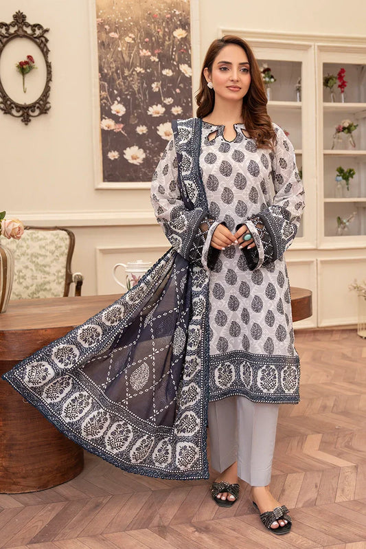 Picture of 3-PC Unstitched Printed Lawn Suit - Available at Raja Sahib