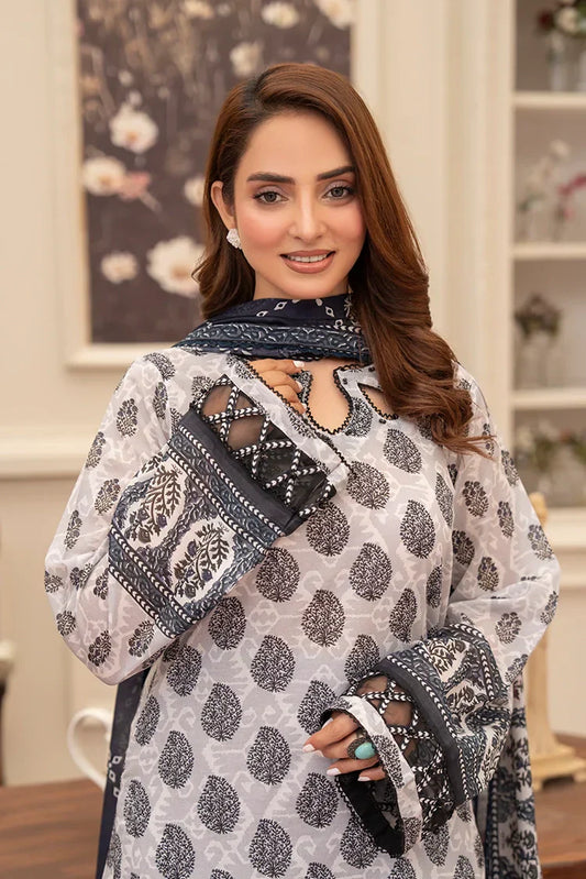 Picture of 3-PC Unstitched Printed Lawn Suit - Available at Raja Sahib