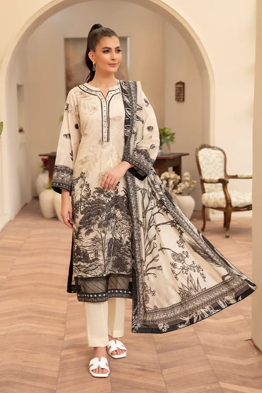 Picture of 3-PC Unstitched Printed Lawn Suit - Available at Raja Sahib