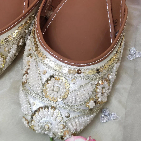 Picture of <!--dr-->White Motia Embroidered Khussa - Available at Raja Sahib