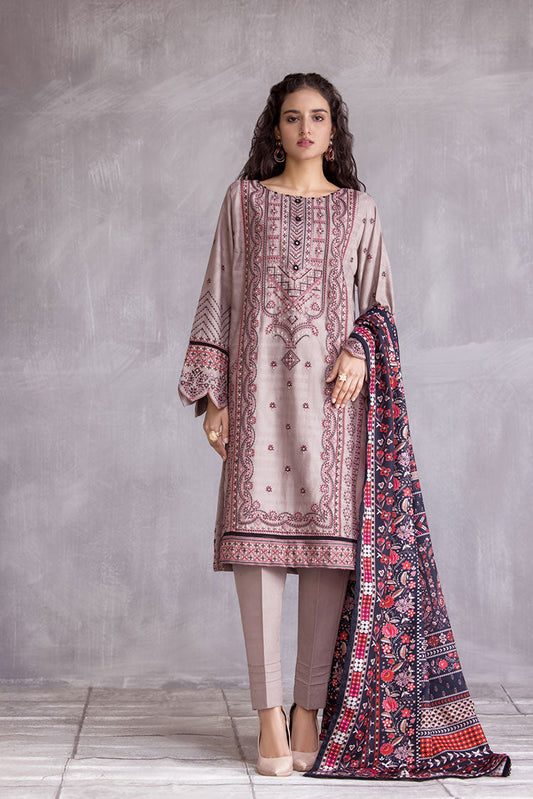 Ellena - 3-PC Stitched Embroidered Slub Khaddar Suit