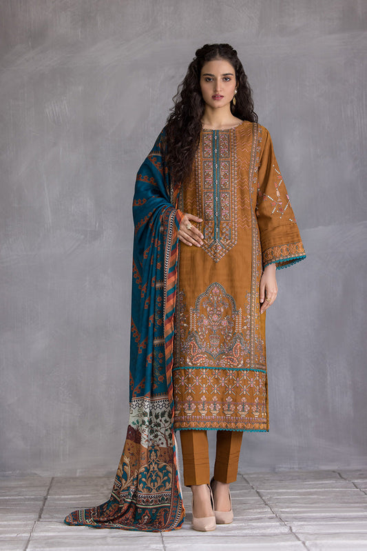 Ellena - 3-PC Stitched Embroidered Slub Khaddar Suit