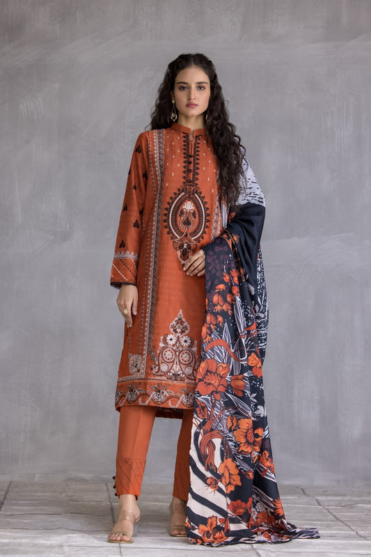 Ellena - 3-PC Stitched Embroidered Slub Khaddar Suit