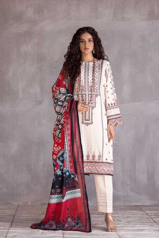 Ellena - 3-PC Stitched Embroidered Slub Khaddar Suit