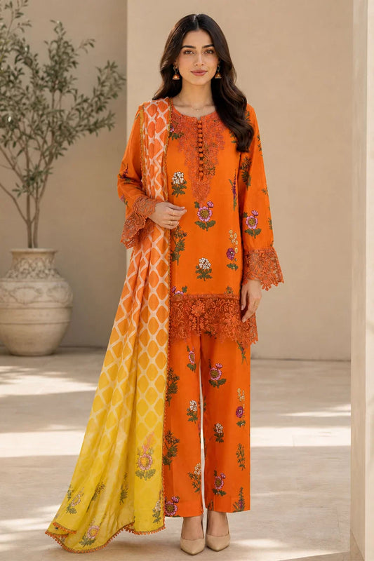 Kleren - Eleganza Embroidered & Digital Printed Lawn - Stitched - E-16