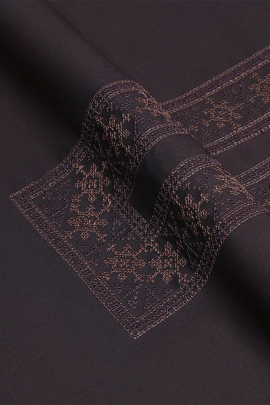 Fabrich - Men's Unstitch Cross Stitch Embroidered Kameez Shalwar - Chocolate