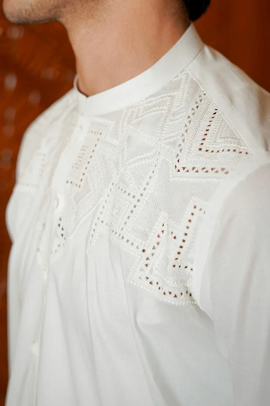 Fabrich - Men's Embroidered Unstitch Kameez Shalwar - Off White